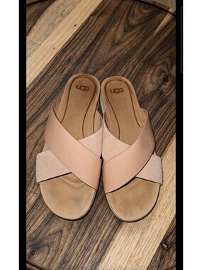 UGG Treadlite Pink Kari Slide Leather Minimalist Lightweight Sandals Women 7.5